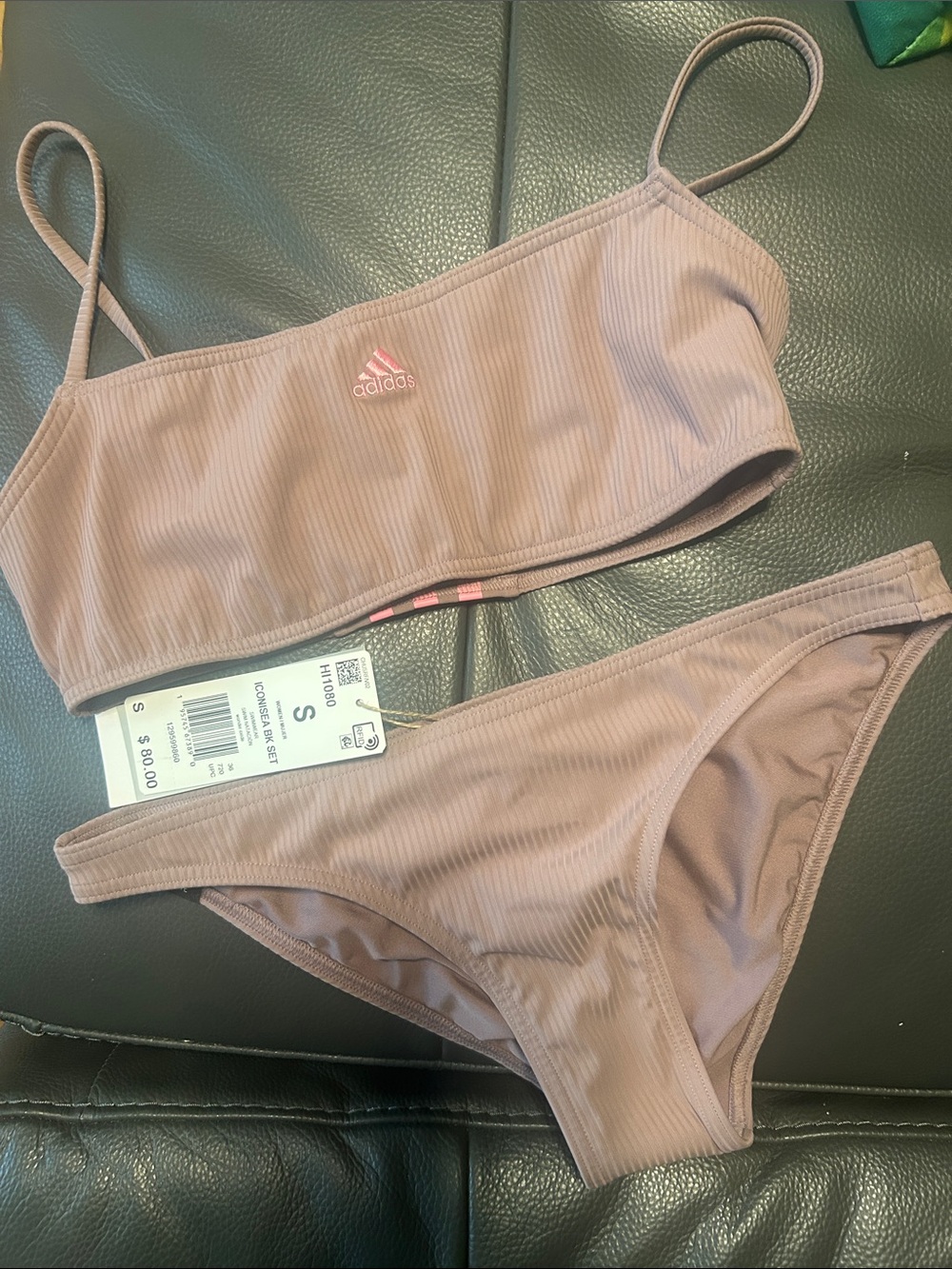 Adidas Two-Piece Ribbed Bikini Set in Mauve Taupe